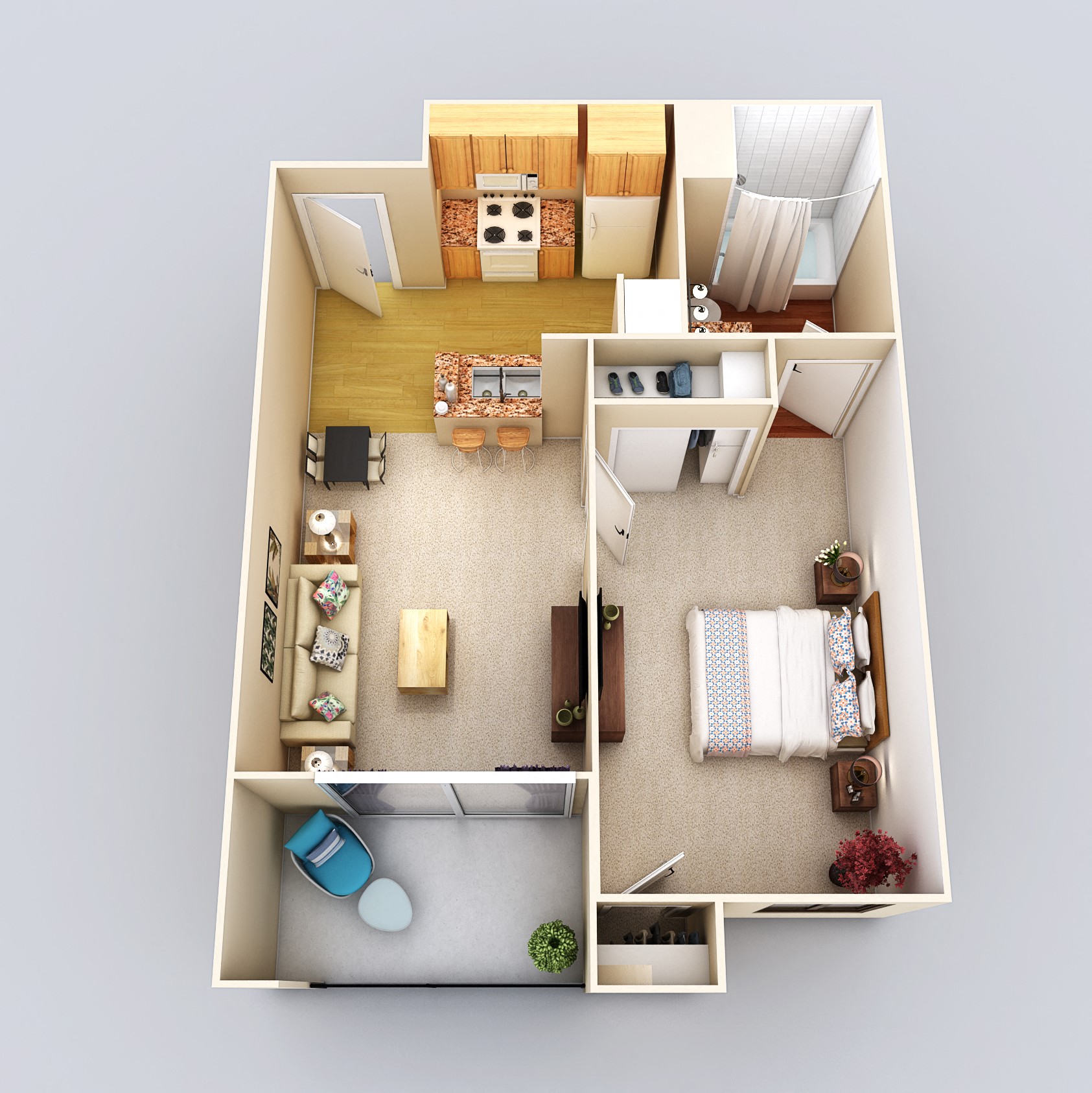 Floor plan for 1 bed, 1 bath, 548 sqft